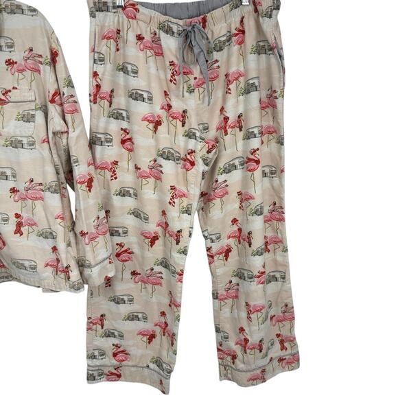 Nick Nora Flamingo Airstream Camper Trailer Pink Flannel Pajamas Women Size XL - Picture 6 of 11